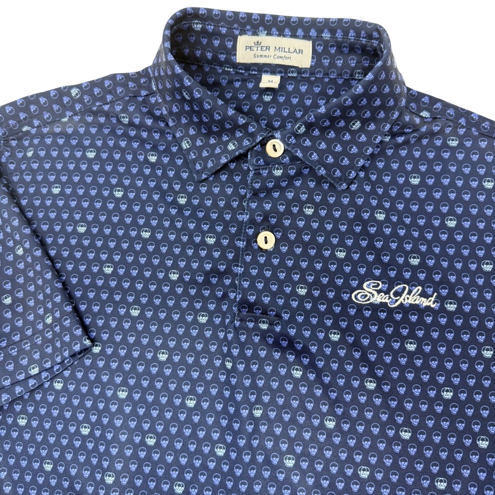 Peter Millar Youth Medium 9-10 Skull Print Summer Comfort Polo Sea Island
